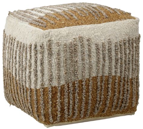 Dovetail Furniture Eugene Beige/Dark Mustard Pouf-0