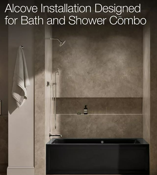 KOHLER® Archer® Black 66" x 32" Alcove Whirlpool Bath with Bask® Heated Surface - Left Drain-2