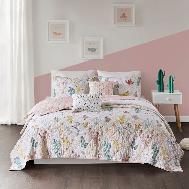 Olliix by Urban Habitat Kids Desert Bloom Cotton Reversible Red Multi Full/Queen Coverlet Set-0