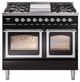 Ilve® Nostalgie II Noblesse 40'' Glossy Black Pro Style Dual Fuel Range with Chrome Trim-0