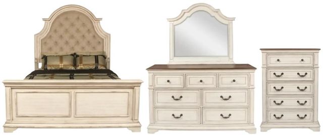 New Classic® Home Furnishings Anastasia 4-Piece Antique White Queen Upholstered Bedroom Set with Chest-0