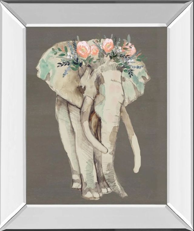 Classy Art Flower Crown Elephant I by Jennifer Goldberger Mirror Framed Wall Art-0
