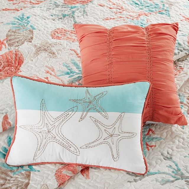 Olliix by Madison Park Coral King/California King Pebble Beach 6 Piece Cotton Sateen Reversible Coverlet Set-2
