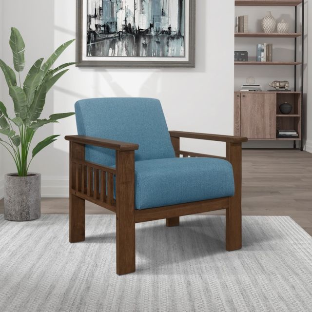 Homelegance® Helena Blue/Walnut Accent Chair with Storage Arms-1
