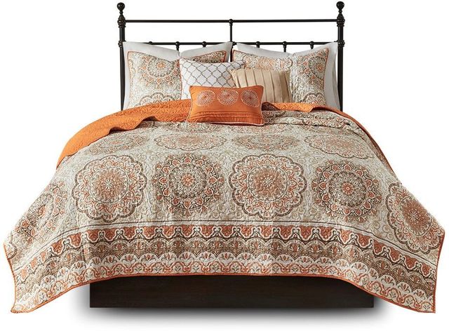 Olliix by Madison Park Tangiers 6 Piece Orange Full/Queen Reversible Coverlet Set-0