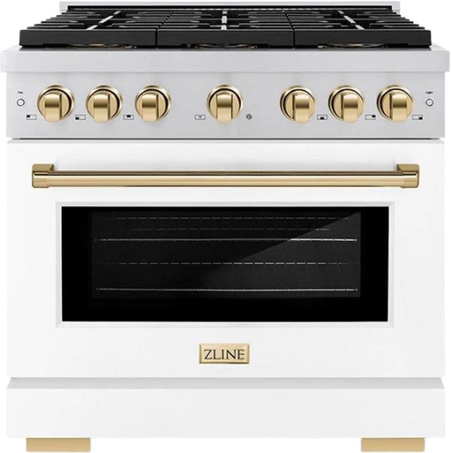 ZLINE Autograph Edition Paramount Series 36" Stainless Steel Pro Style Dual Fuel Range with White Matte Door and Polished Gold Accents-0