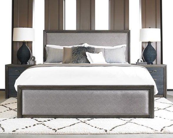 Riverside Furniture Graham Gray/Heathered Oak King Upholstered Panel Bed-2