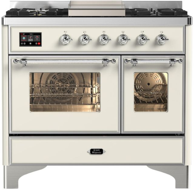 Ilve® Majestic III 40" Antique White Pro Style Dual Fuel Natural Gas Range with Triple Glass Door and Chrome Trim-0