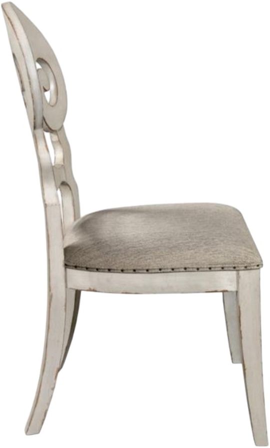 Riverside Furniture Mix-N-Match Chairs 2-Piece Beige/Chipped White Scroll Back Upholstered Dining Side Chair Set-2