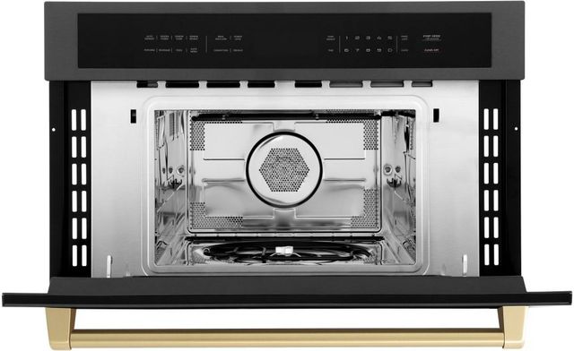 ZLINE Autograph Edition 30" 1.6 Cu. Ft. Black Stainless Steel Built-in Convection Microwave Oven with Champagne Bronze Accents-1