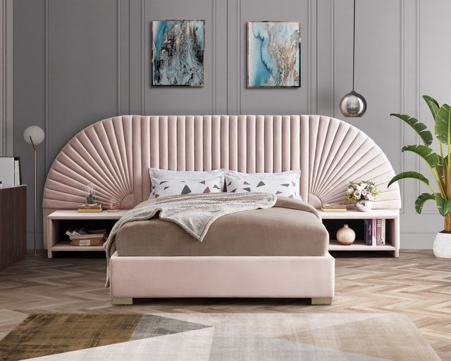 Meridian Furniture Cleo Pink Velvet Queen Bed-3