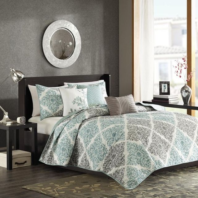 Olliix by Madison Park Aqua Full/Queen Claire 6 Piece Reversible Coverlet Set-1