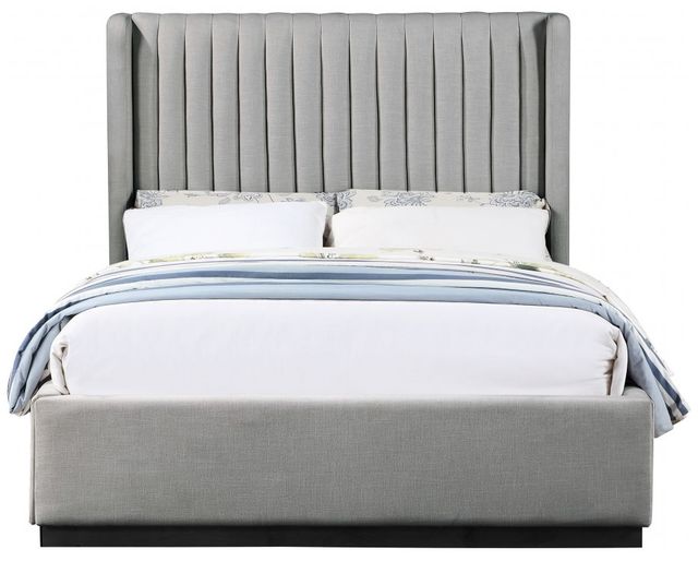 Meridian Furniture Logan Grey Full Linen Textured Panel Bed-1