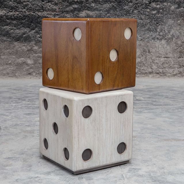 Uttermost® Roll The Dice Natural Accent Table with Whitewashed Base-3