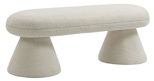 Meridian Furniture Drum Beige Faux Shearling Teddy Fabric Upholstered Bench-0