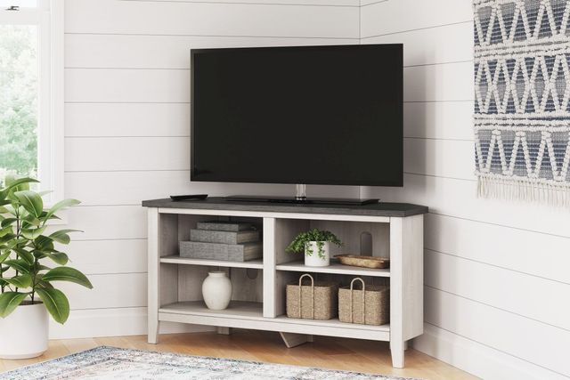 Signature Design by Ashley® Dorrinson Two-Tone Corner TV Stand with 2 Shelves-3