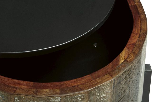 Signature Design by Ashley® Nashbryn Brown Round End Table with Gunmetal Cross Base -2