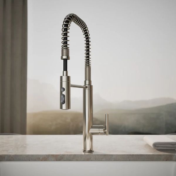 KOHLER® Purist® Vibrant Polished Nickel Semi-Professional Kitchen Sink Faucet with 3-Function Sprayhead-3