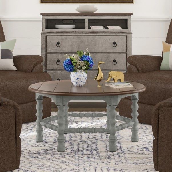 Flexsteel® Plymouth® Brown Top Coffee Table with  Distressed Graywash Base-3