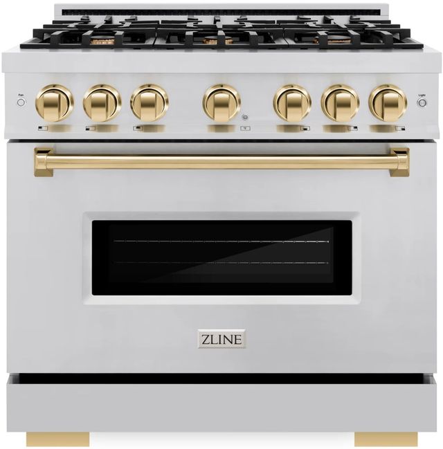 ZLINE Classic Autograph Edition 36" Stainless Steel Pro Style Dual Fuel Range with Polished Gold Accents-0