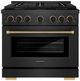 ZLINE Paramount 36" 5.2 cu. ft. Black Satin Stainless Steel Paramount Dual Fuel Range with 6 Brass Burners Gas Cooktop and Electric Convection Oven with Champagne Bronze Accent-0