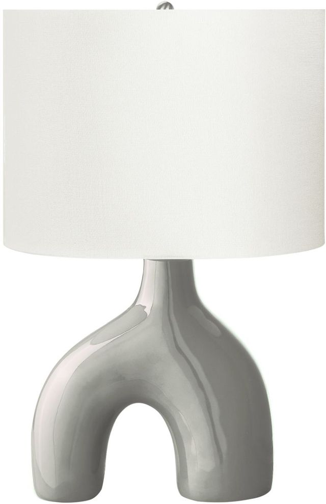 Monarch Specialties Inc. Grey Ceramic Table Lamp with Ivory Shade-0