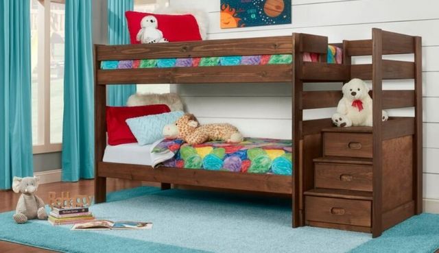 American Wholesale Furniture Chestnut Twin/Twin Stairstep Bunkbed-1