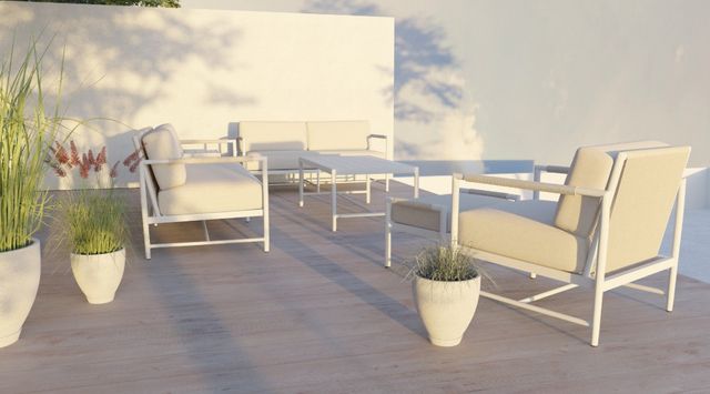 Sunset West Sabbia Natural/Satin White Aluminum/Olefin Rope Outdoor Loveseat with Echo Ash Cushion-1