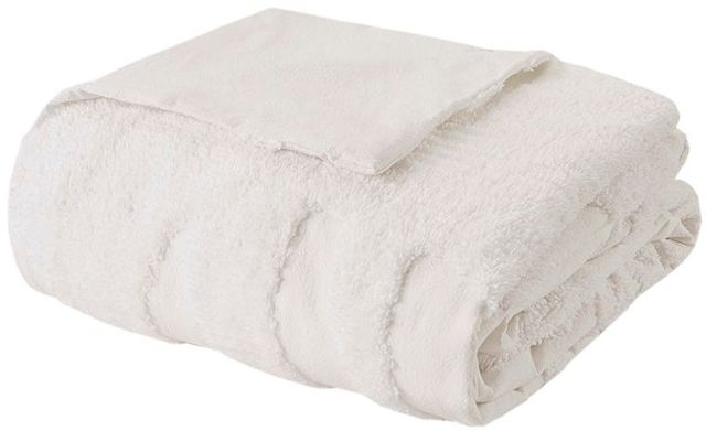 Olliix by Madison Park 3 Piece White Full/Queen Bahari Tufted Cotton Chenille Palm Duvet Cover Set-2