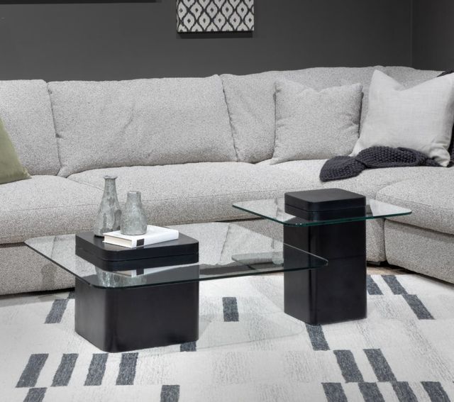Magnussen Home® Donora Glass Top Square Cocktail Table with Obsidian Base-1