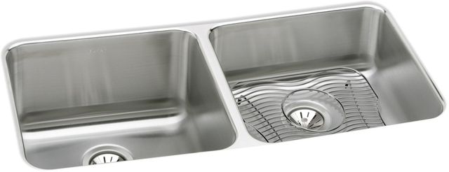 Elkay Lustertone® Classic 3-Piece Lustrous Satin 30-3/4" x 18-1/2" x 10" Equal Double Bowl Undermount Sink Set with Right Drain-0