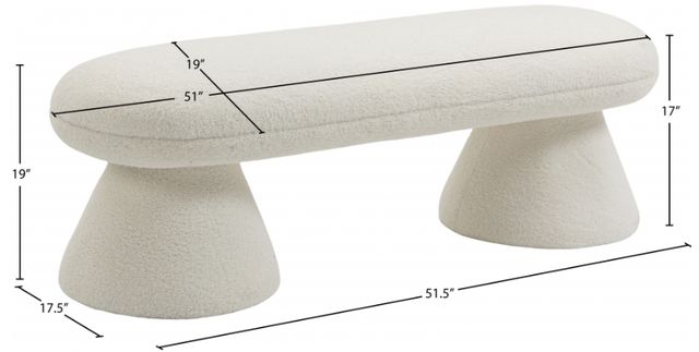 Meridian Furniture Drum Cream Faux Shearling Teddy Fabric Upholstered Bench-3