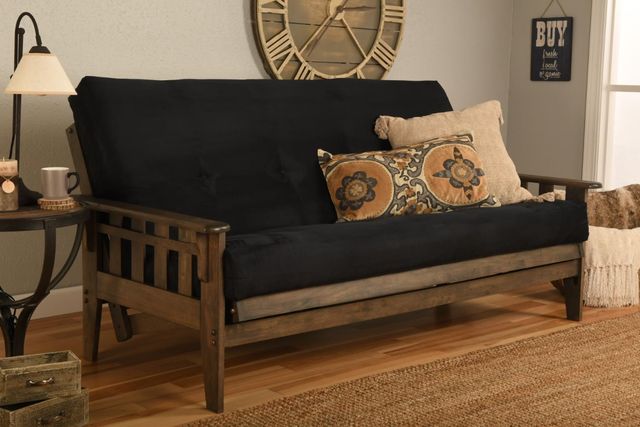 Kodiak Furniture Tucson Suede Black/Rustic Walnut Full Futon with Mattress-1