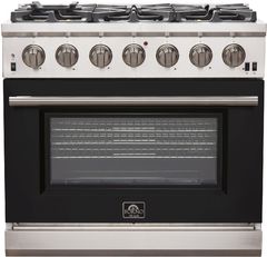 FORNO® Capriasca 36" Stainless Steel Pro Style Gas Range with Black Door