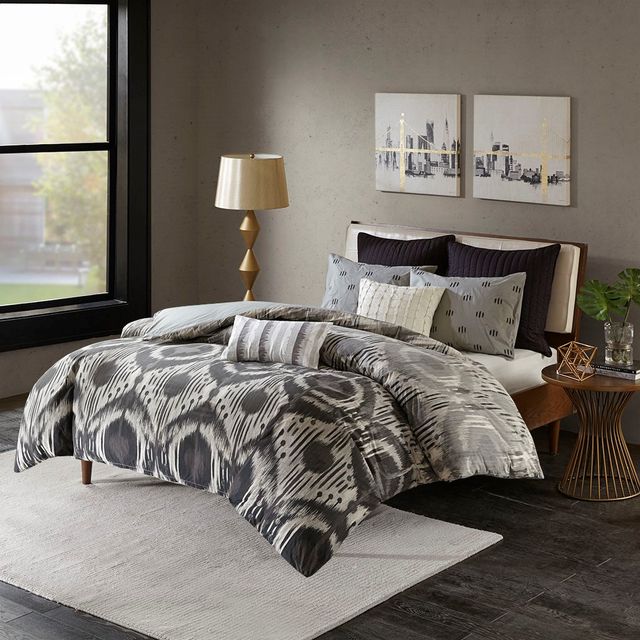 Olliix by INK+IVY Grey Chet Embroidered Cotton Oblong Pillow-1