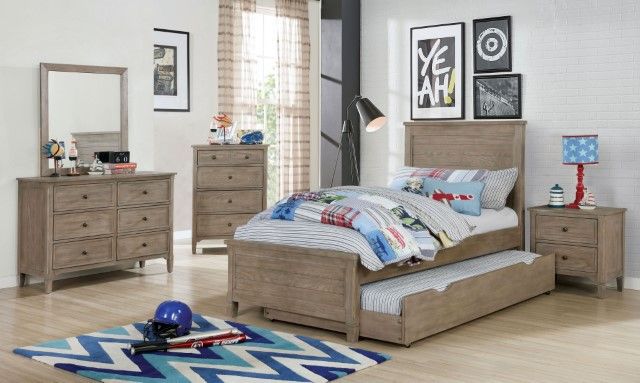 Furniture of America® Vevey Wire-Brushed Warm Gray Twin Bed-1