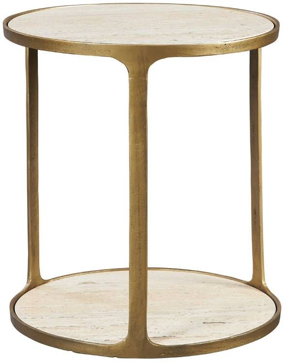 Uttermost® Clench Beige Side Table with Antique Brass Frame-3