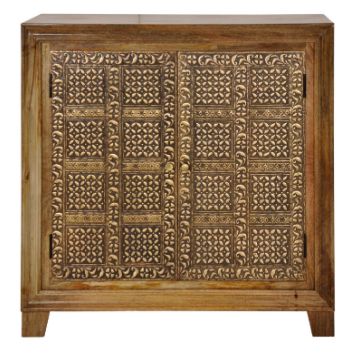 Jaipur Furniture Brass Brocade Brown 2-Door Cabinet-1