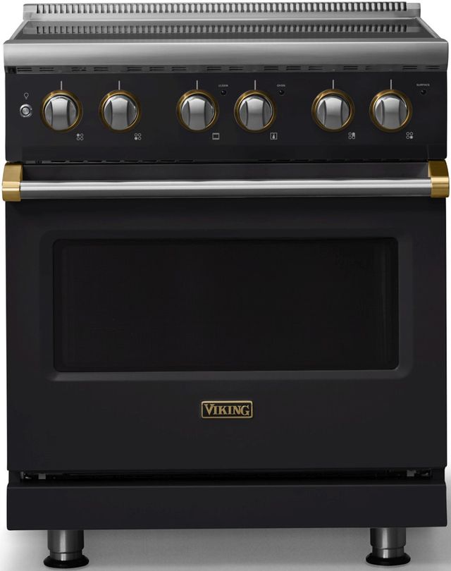 Viking® 5 Series 30" Onyx Pro Style Electric Range with Brushed Brass Trim-0