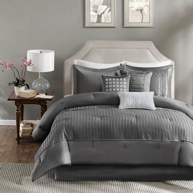 Olliix by Madison Park Trinity 7 Piece Grey California King Comforter Set-1