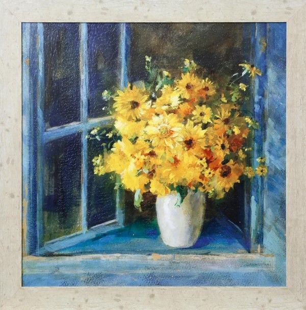 Stylecraft Sunny Windowsill Blue/Off-White/Yellow Wall Art-0