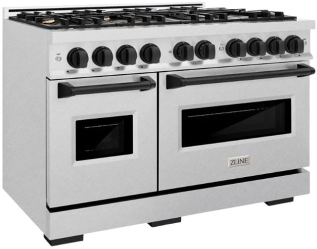 ZLINE Classic Series 48" Satin Stainless Steel Pro Style Dual Fuel Range with Matte Black Accents-0