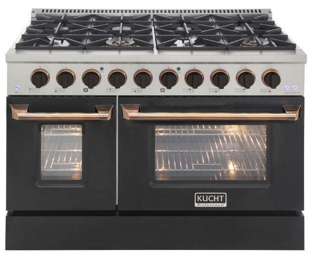 Kucht Professional KNG Series 48" Stainless Steel Pro Style Liquid Propane Gas Range with Black Door and Gold Handle-0