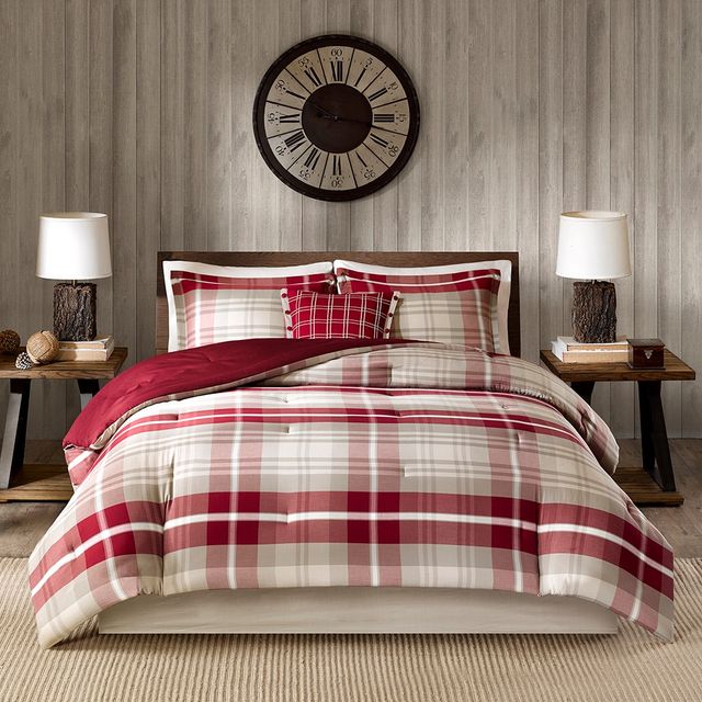 Olliix by Woolrich Tan/Red Full Sheridan Oversized Cotton Comforter Set-1