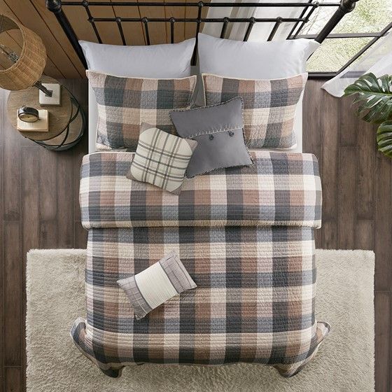 Olliix by Madison Park Ridge 6 Piece Neutral King/California King Reversible Herringbone Coverlet Set-1