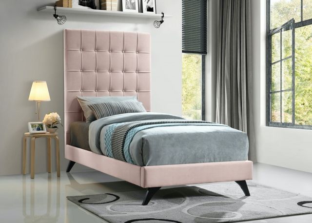 Meridian Furniture Elly Pink Velvet Twin Bed-3