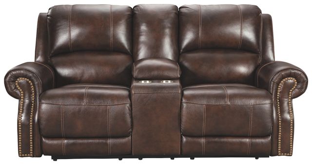 Signature Design by Ashley® Buncrana Chocolate Power Reclining Loveseat-1