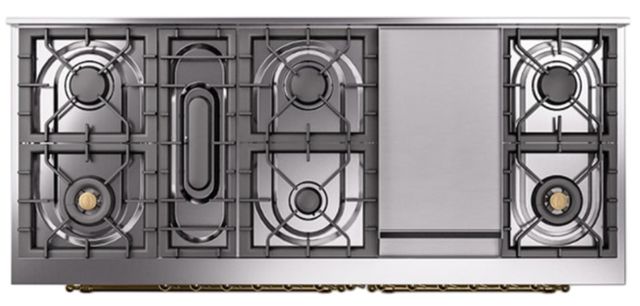 Ilve® Nostalgie II Noblesse 60'' Midnight Blue Pro Style Dual Fuel Range with Brass Trim-3