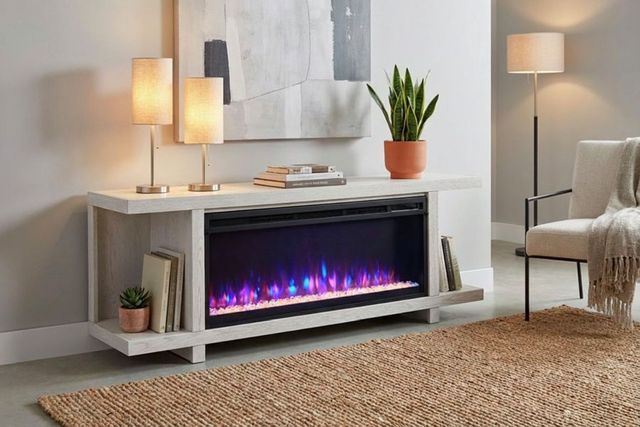 aspenhome® Latitude Brushed White 67" Open Fireplace Console-1