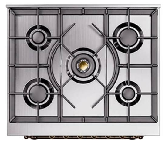 Ilve® Nostalgie II Noblesse 30'' White Pro Style Dual Fuel Range with Burnished Trim-2